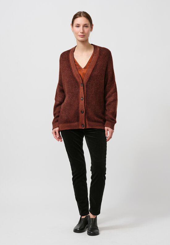 Avant Toi Cashmere & Silk Rasato Cardigan in Nero Cuoio Brown