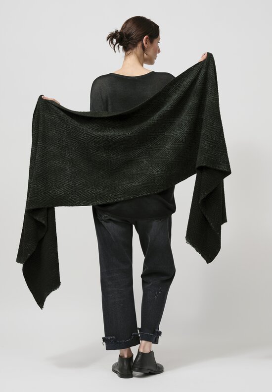 Avant Toi Hand-Painted Diamante Jacquard Scarf in Nero Bosco Green