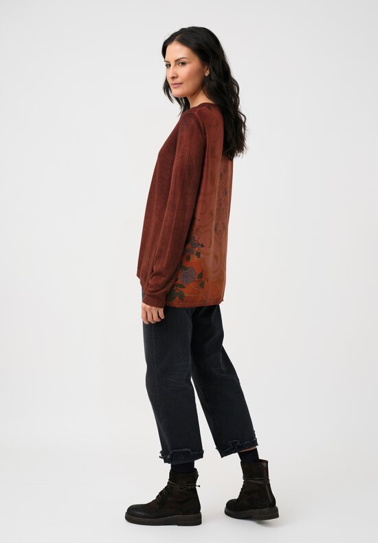 Avant Toi Cashmere & Vintage Silk One-of-a-Kind V-Neck Sweater in Cuoio Brown Deco