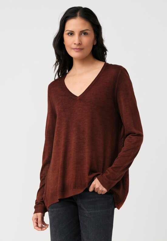 Avant Toi Cashmere & Vintage Silk One-of-a-Kind V-Neck Sweater in Cuoio Brown Deco
