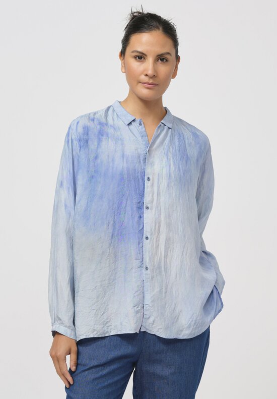 Kaval Khadi Silk Small Collar Shirt in Blue Glaze	