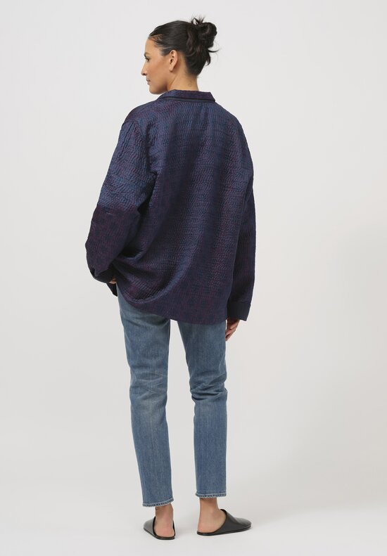 Mieko Mintz Jacquard Kantha Simple Jacket in Turquoise & Purple