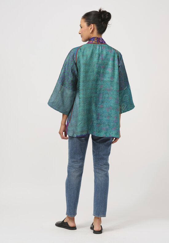 Mieko Mintz Vintage Silk Kimono Jacket in Teal & Purple	
