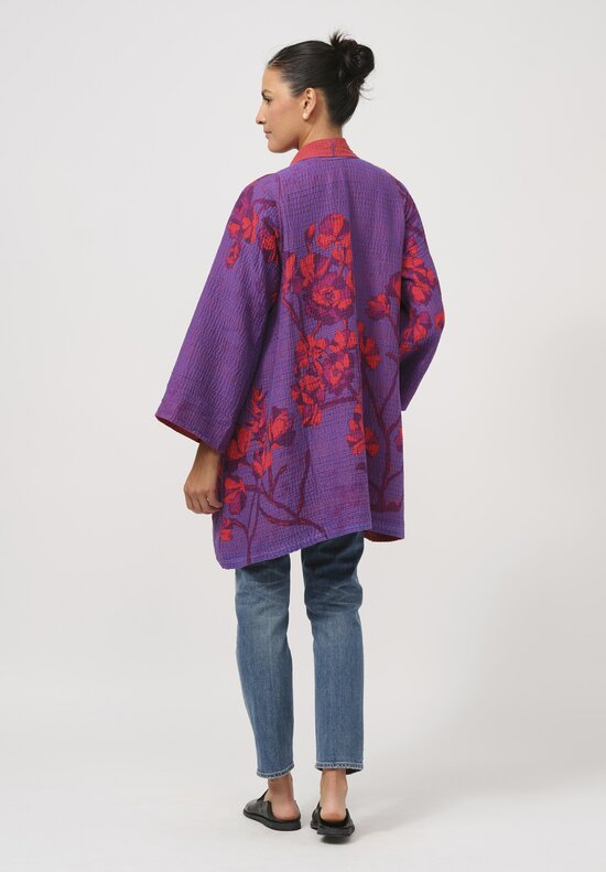 Mieko Mintz Blooming Flowers Kantha A-Line Jacket in Purple & Red	