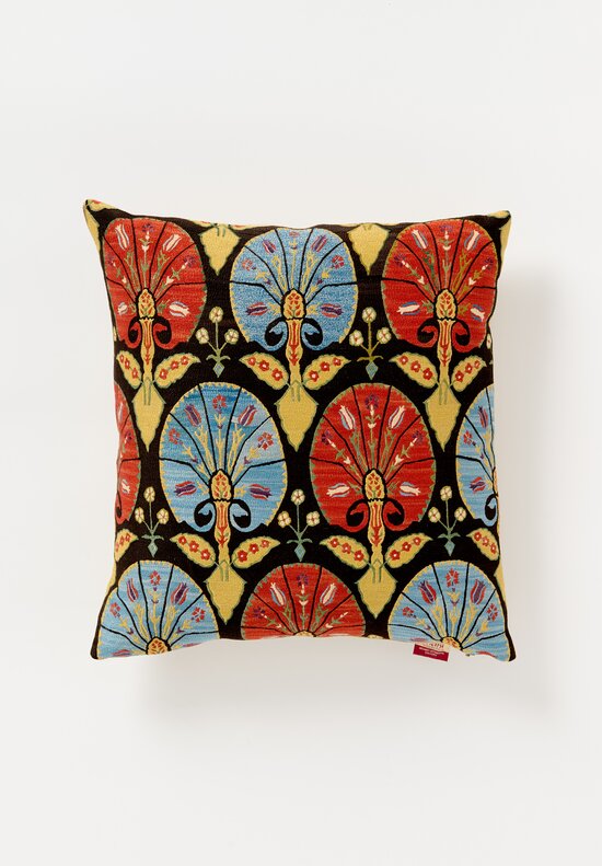 Mehmet Cetinkaya Embroidered Pillow in Dark Brown, Blue & Red	