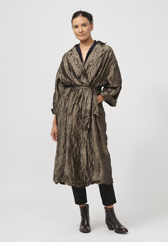 Daniela Gregis Washed Silk Randa Lungo Coat in Bronze Brown	