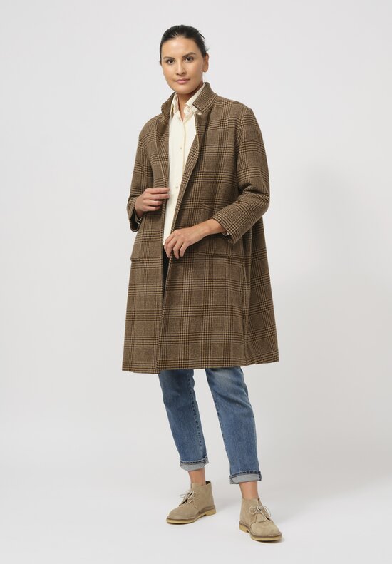 Daniela Gregis Houndstooth Punto Coat in Natural & Marrone Brown	