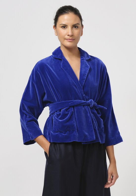 Daniela Gregis Washed Cotton Velvet Peonia Jacket in Electric Blue	