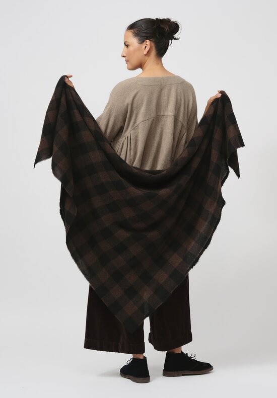 Daniela Gregis Cashmere Quadro Shawl in Nero Turtle Brown Check	