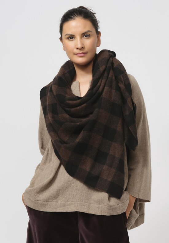 Daniela Gregis Cashmere Quadro Shawl in Nero Turtle Brown Check	