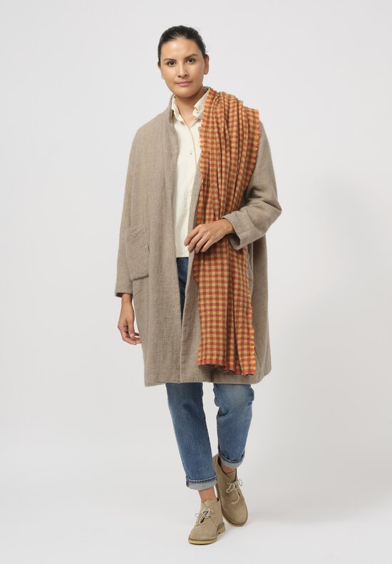 Daniela Gregis Washed Cashmere Checkered Meta Scarf in Autunno Orange & Yellow	