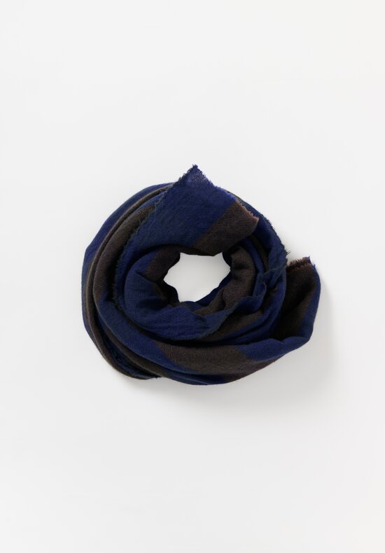 Daniela Gregis Washed Cashmere Checkered Meta Scarf Navy & Marrone Brown	