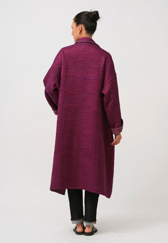 Mieko Mintz Jacquard with Woven Kantha Oversized Coat in Purple Melange	