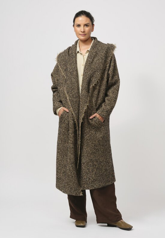 Uma Wang Hooded Cardigan Coat in Brown & Tan	