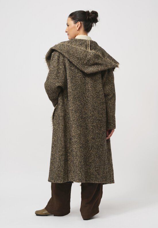 Uma Wang Hooded Cardigan Coat in Brown & Tan	