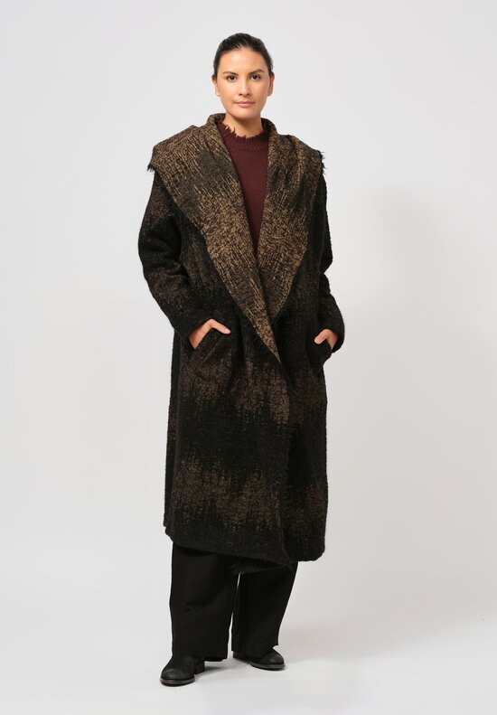 Uma Wang Hooded Cardigan Coat in Brown & Black	