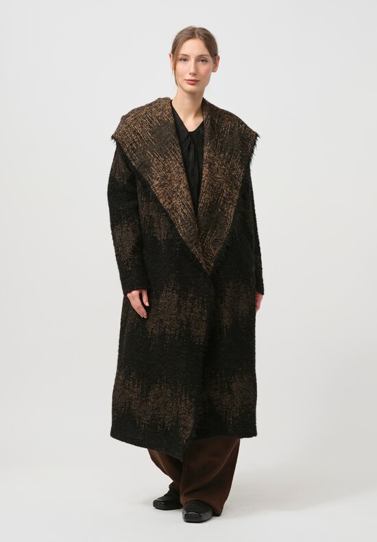 Uma Wang Hooded Cardigan Coat in Brown & Black	