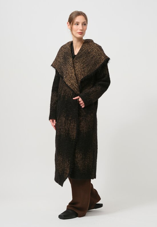 Uma Wang Hooded Cardigan Coat in Brown & Black	