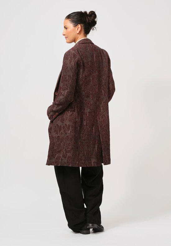 Uma Wang Linen & Cotton Rewind Katia Jacket in Red & Brown Jacquard	
