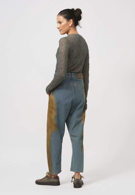 Uma Wang Distressed Cotton Pigiama Jeans in Blue & Brown	