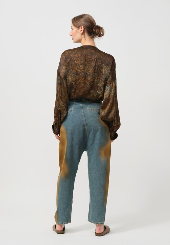 Uma Wang Distressed Cotton Pigiama Jeans in Blue & Brown	