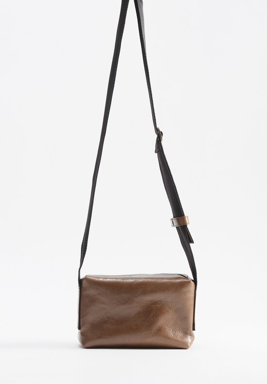 Uma Wang Small Leather Shoulder Bag with Camera Strap in Brown	