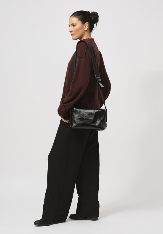 Uma Wang Medium Leather Shoulder Bag with Camera Strap in Black	