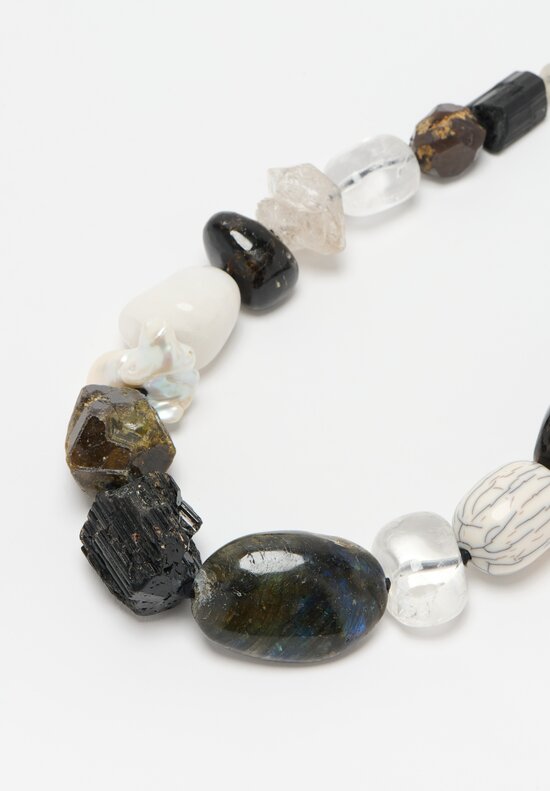 Monies Mountain Crystal, Tourmaline, Baroque Pearl, Labradorite & Agate Necklace	
