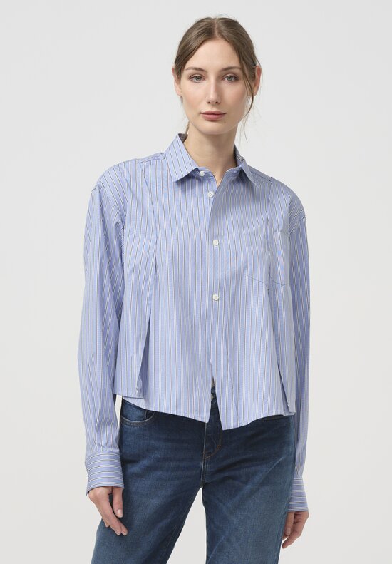 Sacai Cropped Cotton Poplin Split Pocket Shirt in Blue Stripes