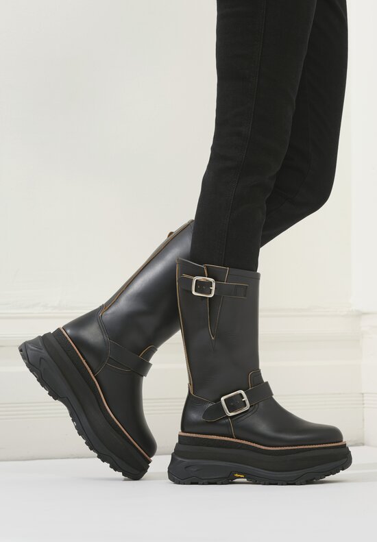 Sacai Buckled Engineer Boots in Black	