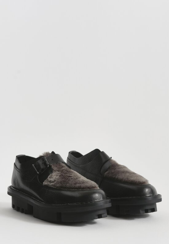 Trippen Sheepskin-Lined Transform Shoe in Steel & Black	