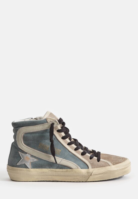 Golden Goose Suede Slide Sneakers in Blue, Grey & Silver	