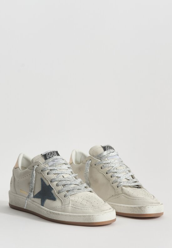 Golden Goose Ball Star Shoe in White, Smoke Blue & Peach	