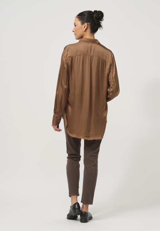 Jaga Button-Down Capri Shirt in Caramel Brown	