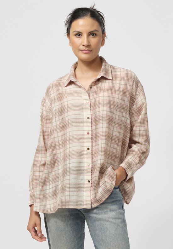 Péro Soft Woolen Shirt in Brown & Cream Plaid	