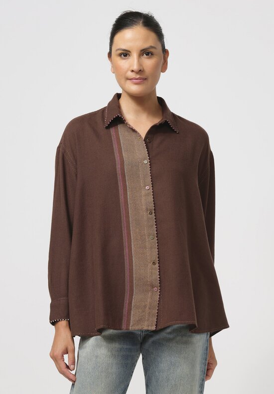 Péro Soft Woolen Shirt in Brown & Pink Stripe	