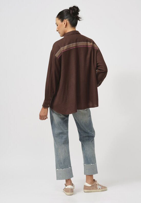 Péro Soft Woolen Shirt in Brown & Pink Stripe	