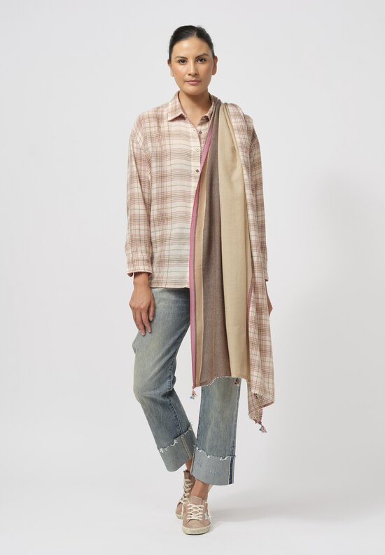 Péro Patterned Wool Scarf in Cream & Brown Plaid	