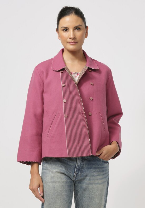 Péro Reversible Double-Breasted Jacket in Pink Stripe	