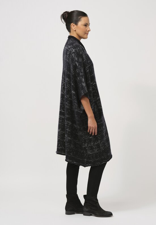 Lainey Keogh Hand-Knit Cashmere Cape in Ecru & Navy Blue	