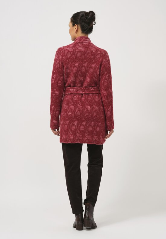 Lainey Keogh Hand-Knit Cashmere Belted Cardigan in Russet Red	