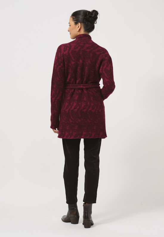 Lainey Keogh Hand-Knit Cashmere Belted Cardigan in Rose Red	