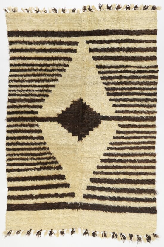 Vintage Mid 20th Century Anatolian Mohair Kilim in Cream & Brown	