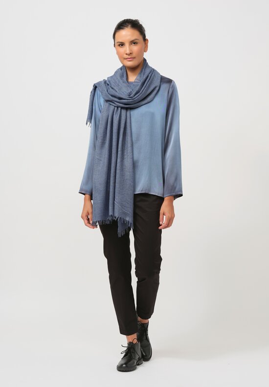 Begg x Co Cashmere & Silk Staffa Scarf in Light Denim Blue	