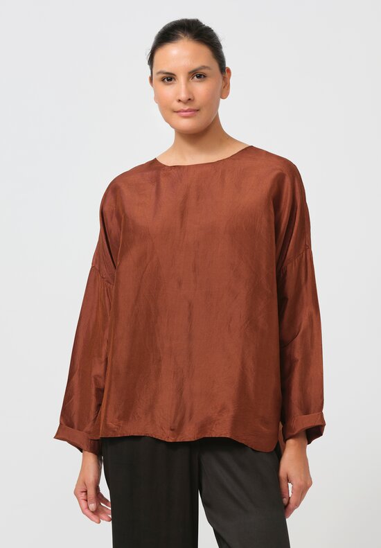 Christian Peau Relaxed Silk Blouse in Terracotta Brown	