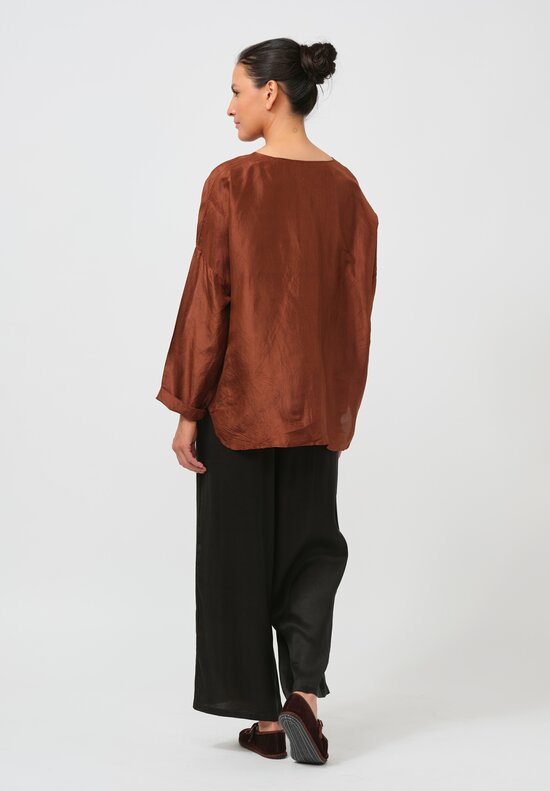 Christian Peau Relaxed Silk Blouse in Terracotta Brown	