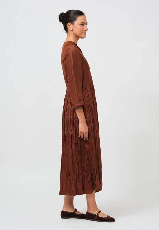 Christian Peau Gathered Silk Wrap Dress in Terracotta Brown	