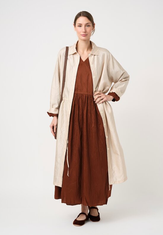Christian Peau Gathered Silk Wrap Dress in Terracotta Brown	