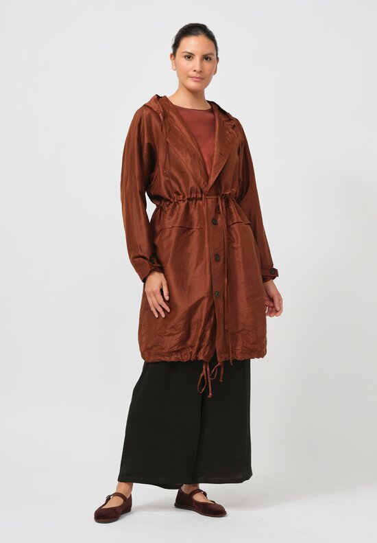 Christian Peau Silk Parka Coat in Terracotta Brown	