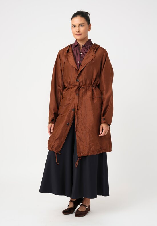 Christian Peau Silk Parka Coat in Terracotta Brown